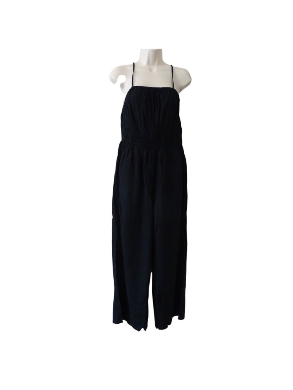 Old Navy Sleeveless Cropped Jumpsuit Empire Waist Size M Black Linen Wide Leg - Picture 2 of 13
